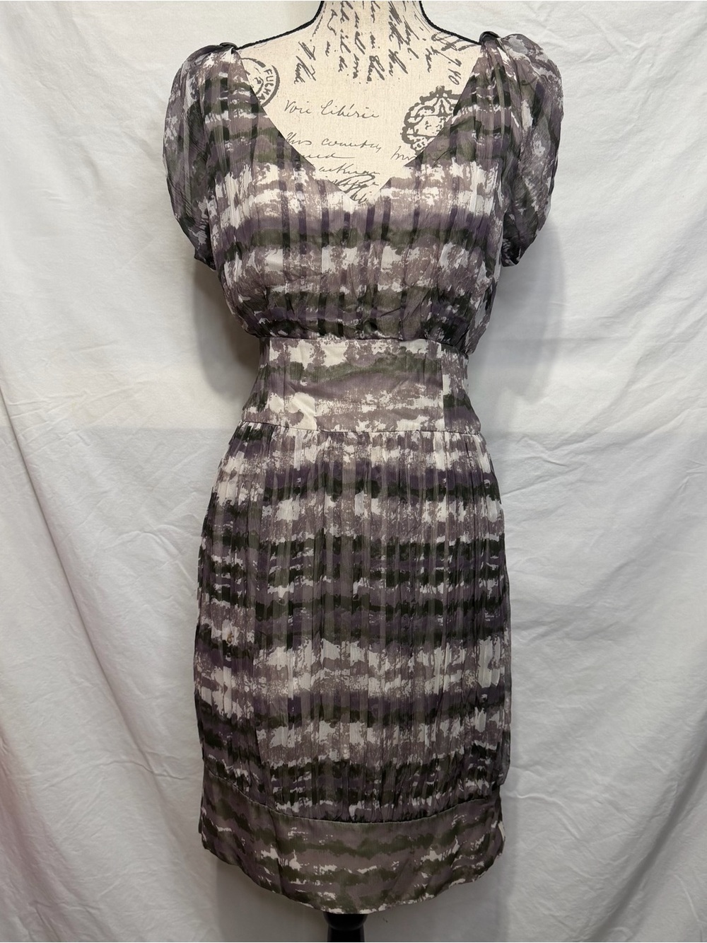 Adam Lippes V-Neck Pleated Midi Dress - Pink, Olive 100% Silk  Size 6